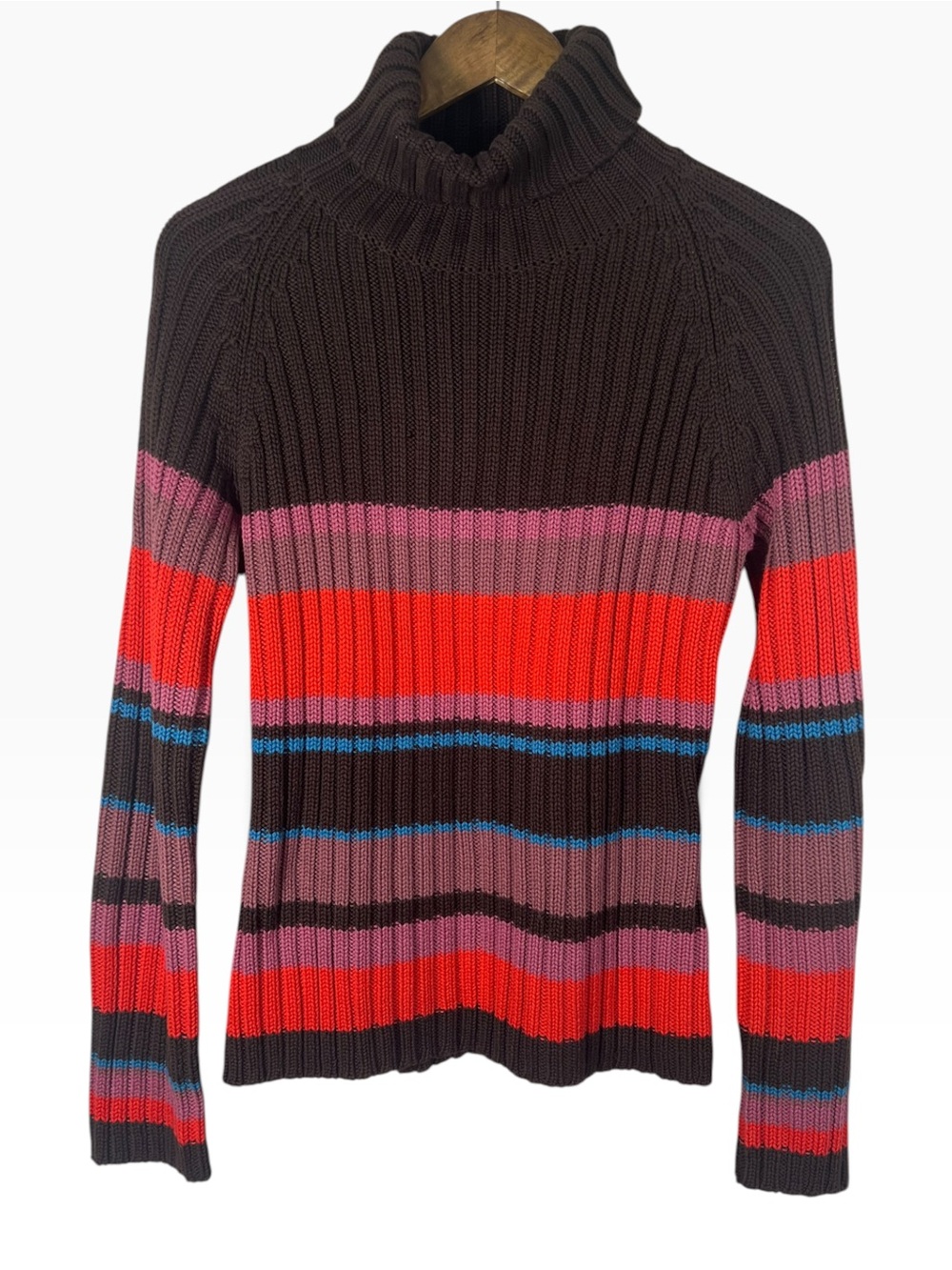 Vintage Y2K Moda International Striped Ribbed Turtleneck Sweater Womens M Retro